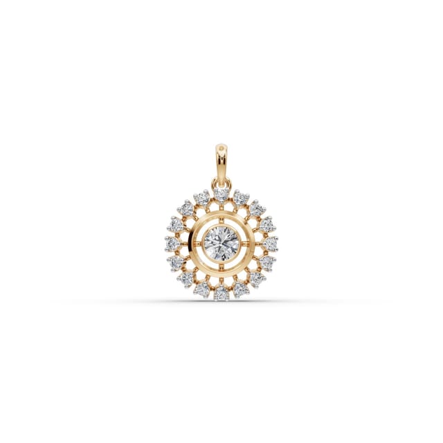 Enduring Sparkle Round Lab-Grown Diamond Halo Pendant in yellow gold, set with lab-grown diamonds