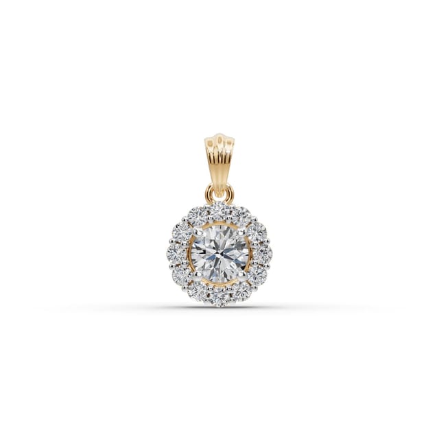 Iconic Line Round Lab-Grown Diamond Halo Pendant in yellow gold, set with lab-grown diamonds