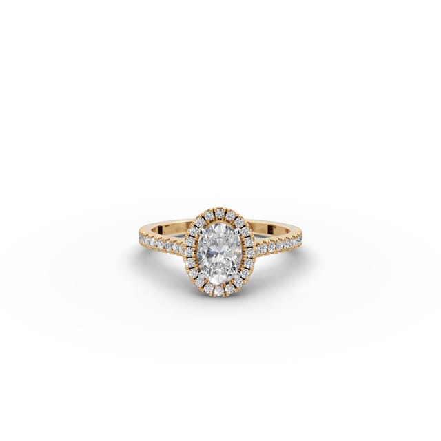 Celestial Trail Oval Lab-Grown Diamond Halo Ring in yellow gold, set with lab-grown diamonds