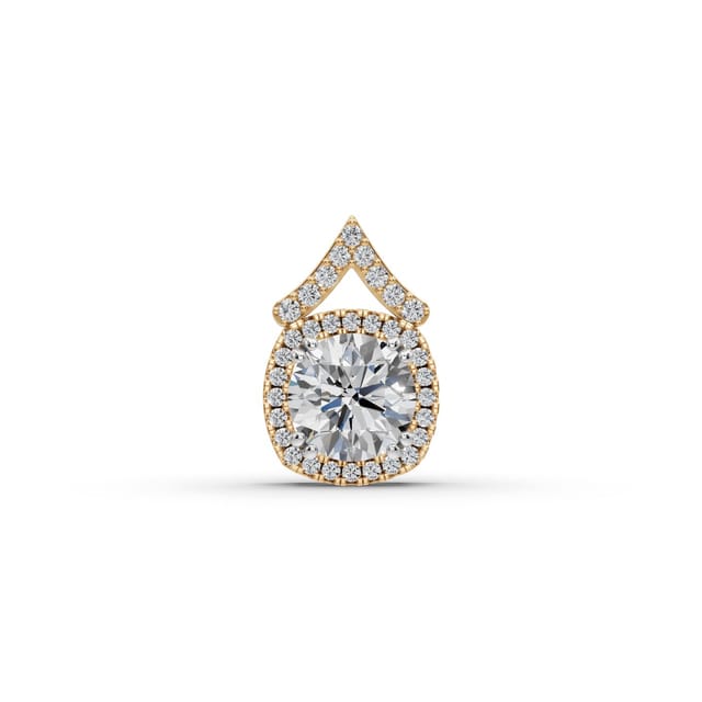 Brilliant Signature Round Lab-Grown Diamond Halo Pendant in yellow gold, set with lab-grown diamonds