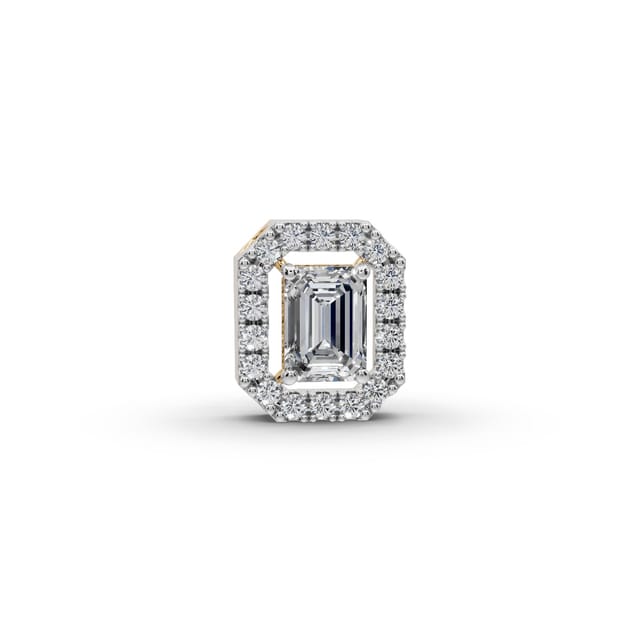 Elegant Whisper Emerald Lab-Grown Diamond Halo Pendant in yellow gold, set with lab-grown diamonds