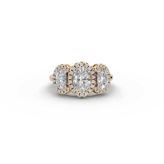 Classic Ember Oval Lab-Grown Diamond Three Stone Ring in yellow gold, set with lab-grown diamonds