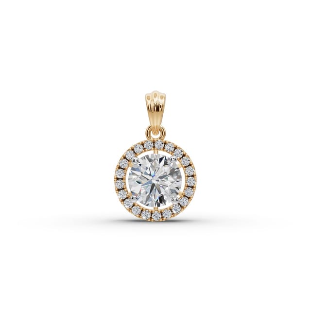 Majestic Line Round Lab-Grown Diamond Halo Pendant in yellow gold, set with lab-grown diamonds