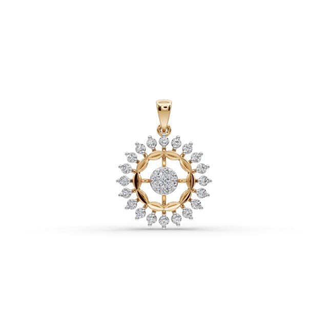 Radiant Glow Round Lab-Grown Diamond Cluster Pendant in yellow gold, set with lab-grown diamonds