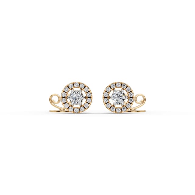 Majestic Aura Round Lab-Grown Diamond Studs Earring in yellow gold, set with lab-grown diamonds