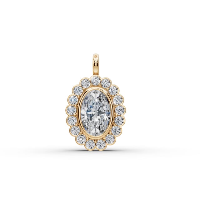 Elegant Dew Oval Lab-Grown Diamond Halo Pendant in yellow gold, set with lab-grown diamonds