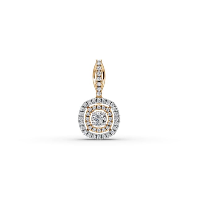 Regal Reverie Round Lab-Grown Diamond Halo Pendant in yellow gold, set with lab-grown diamonds