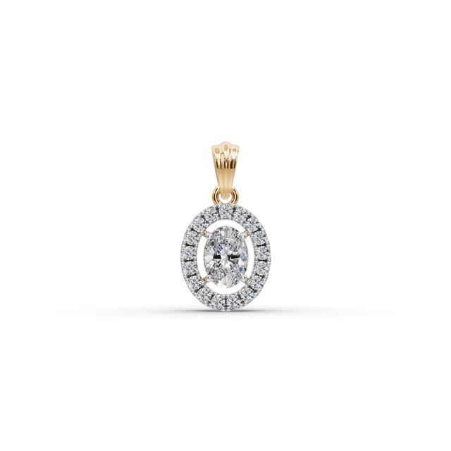 Brilliant Ember Oval Lab-Grown Diamond Halo Pendant in yellow gold, set with lab-grown diamonds