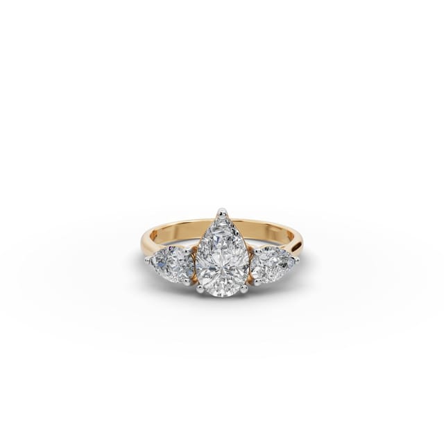 Elegant Ember Pear Lab-Grown Diamond Three Stone Ring in yellow gold, set with lab-grown diamonds