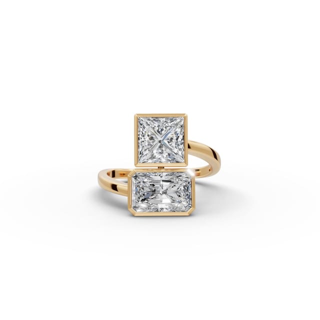 Midnight Reverie Princess Lab-Grown Diamond Two Stone Toi Et Moi in yellow gold, set with lab-grown diamonds