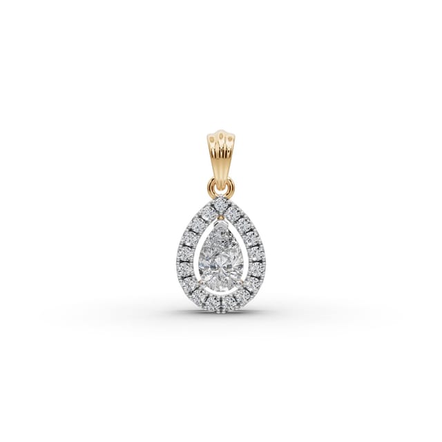 Eternal Trail Pear Lab-Grown Diamond Halo Pendant in yellow gold, set with lab-grown diamonds