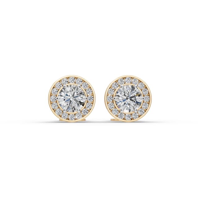 Delicate Line Round Lab-Grown Diamond Studs Earring in yellow gold, set with lab-grown diamonds