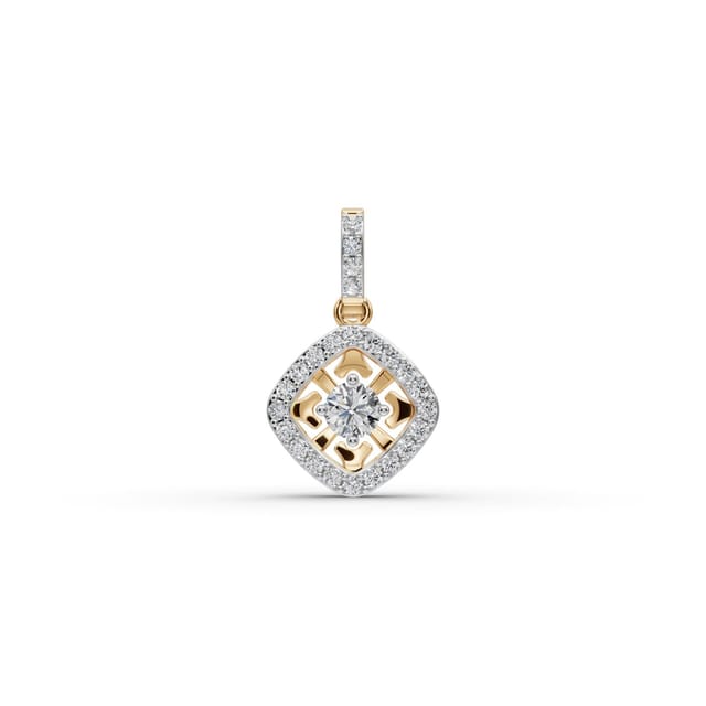 Luminous Line Round Lab-Grown Diamond Halo Pendant in yellow gold, set with lab-grown diamonds