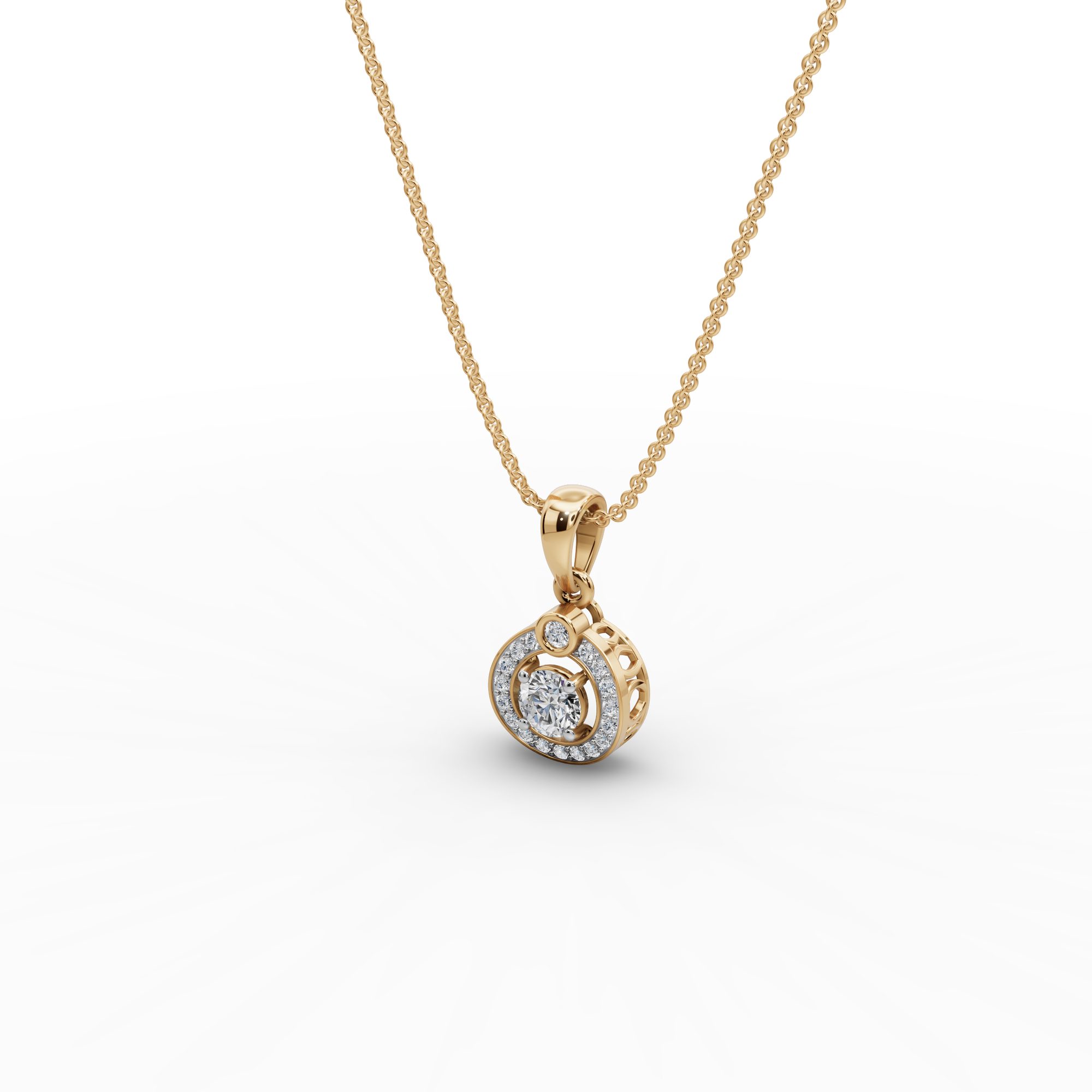 Brilliant Ember Round Lab-Grown Diamond Halo Pendant in yellow gold