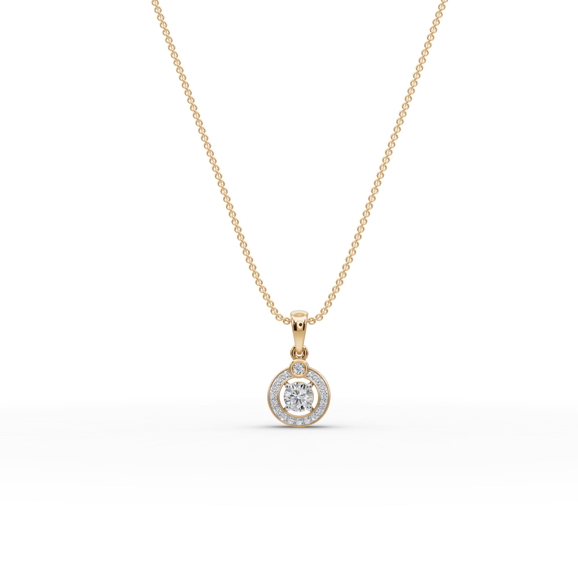 Brilliant Ember Round Lab-Grown Diamond Halo Pendant in yellow gold