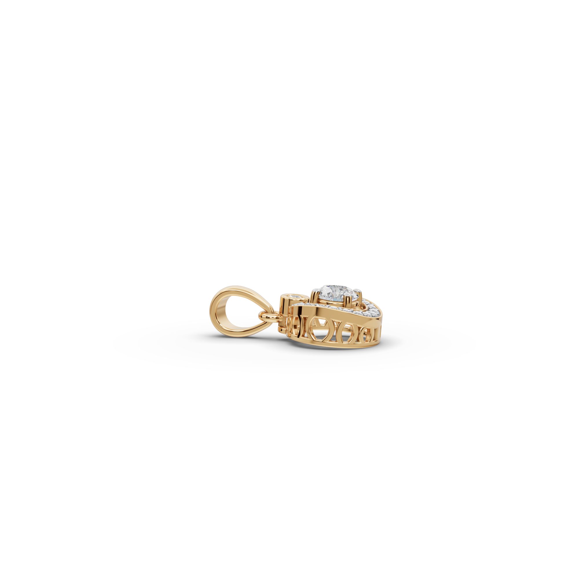 Brilliant Ember Round Lab-Grown Diamond Halo Pendant in yellow gold