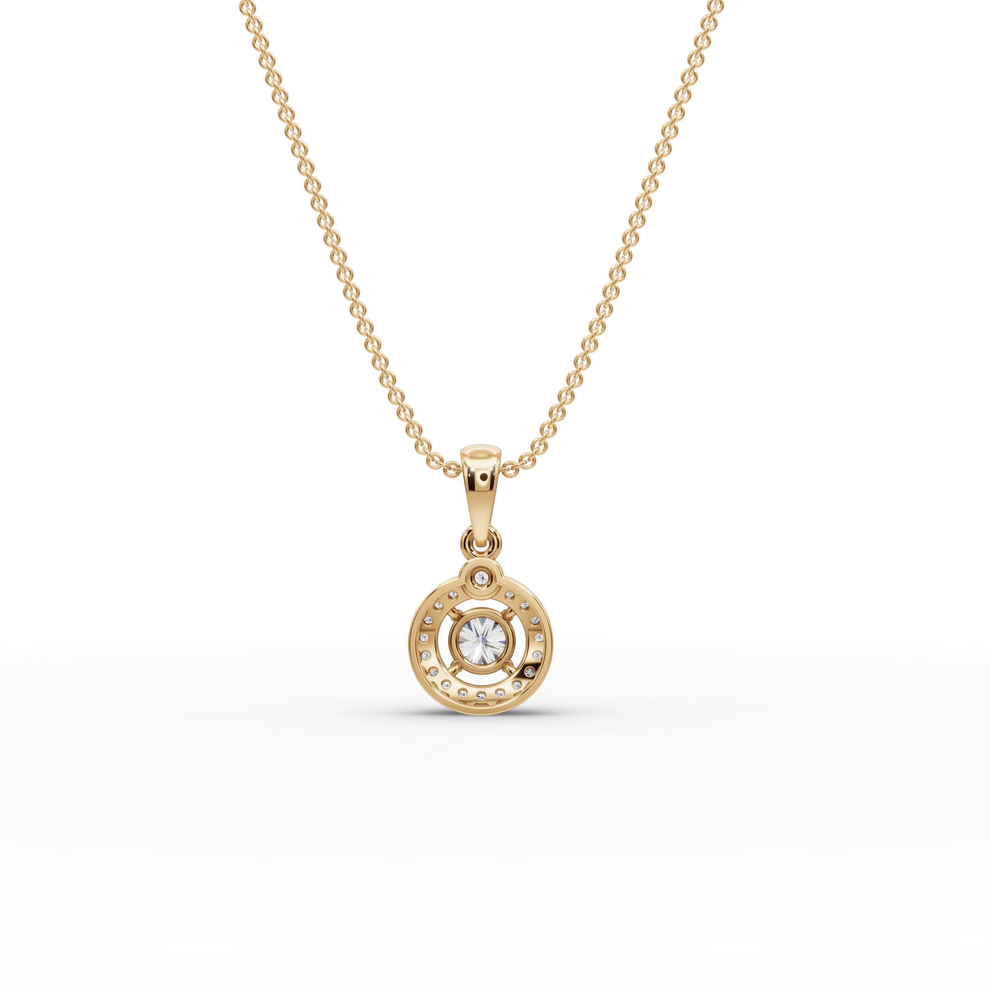 Brilliant Ember Round Lab-Grown Diamond Halo Pendant in yellow gold