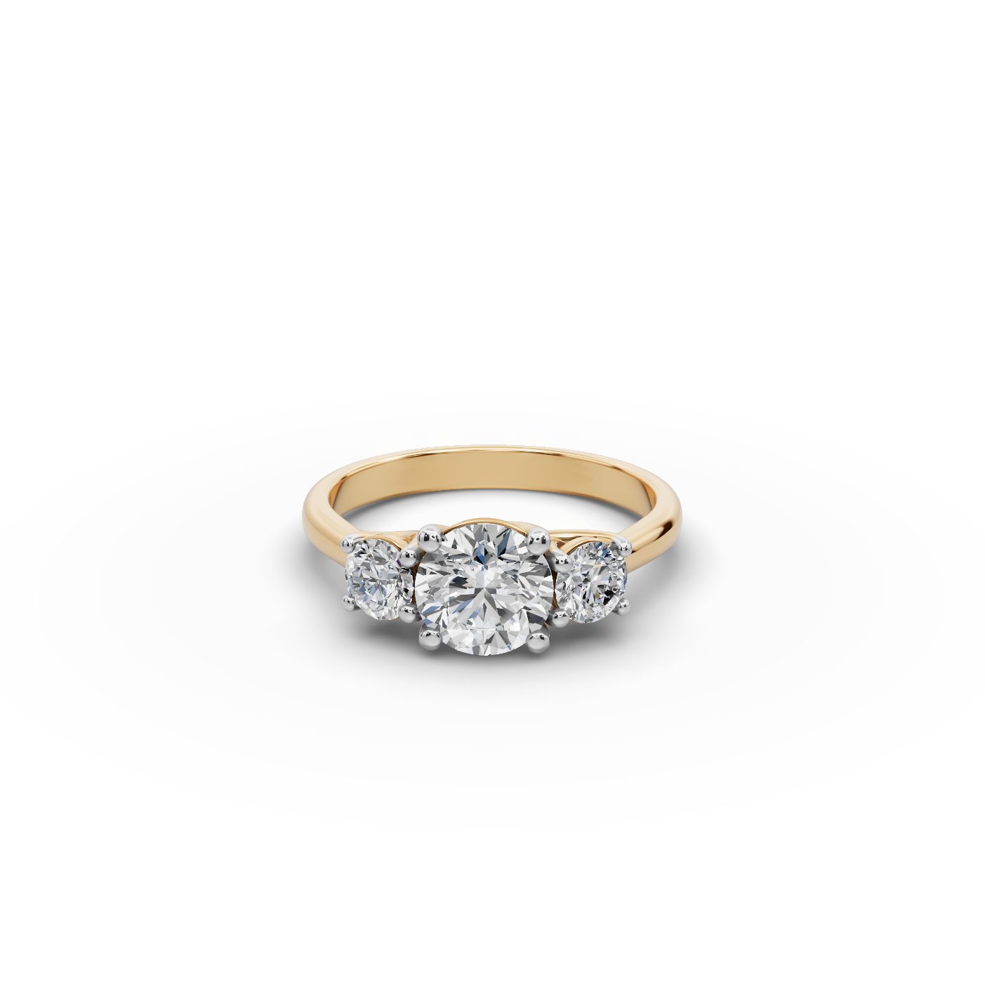 Serene Line Round Lab-Grown Diamond Three Stone Ring in yellow gold, set with lab-grown diamonds
