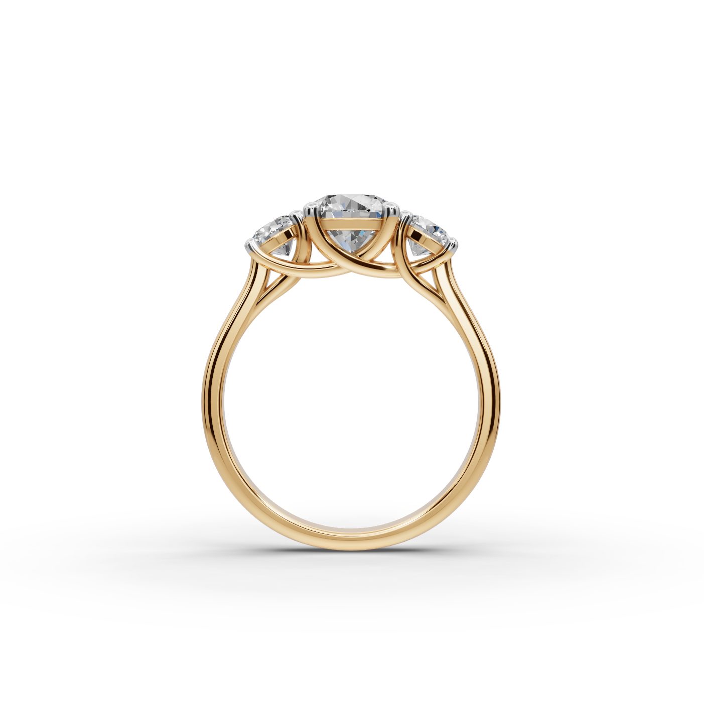 Serene Line Round Lab-Grown Diamond Three Stone Ring in yellow gold