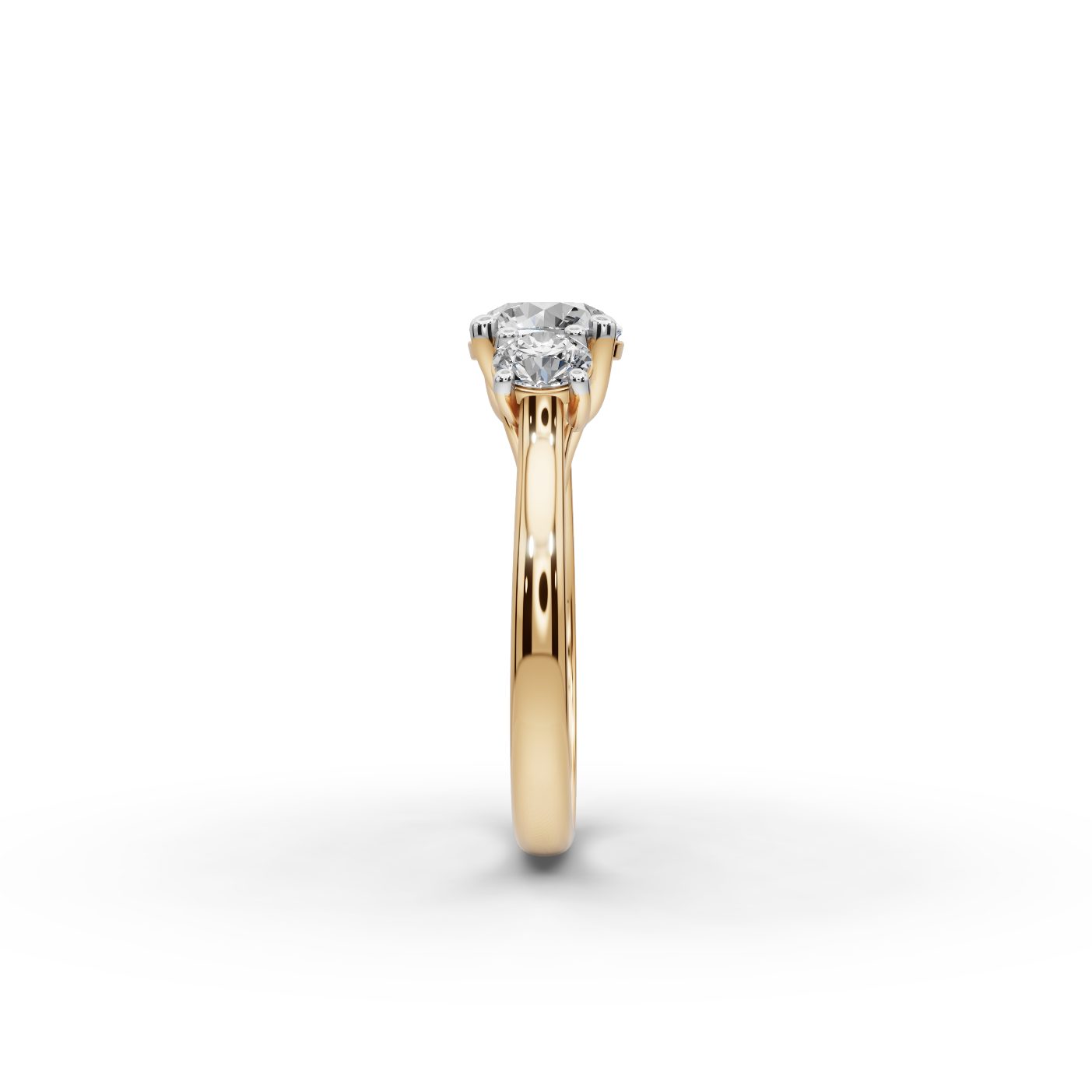 Serene Line Round Lab-Grown Diamond Three Stone Ring in yellow gold
