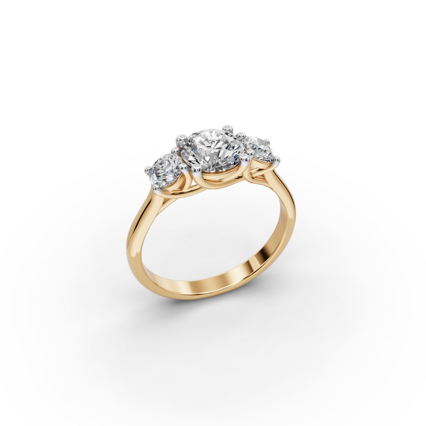 Serene Line Round Lab-Grown Diamond Three Stone Ring in yellow gold