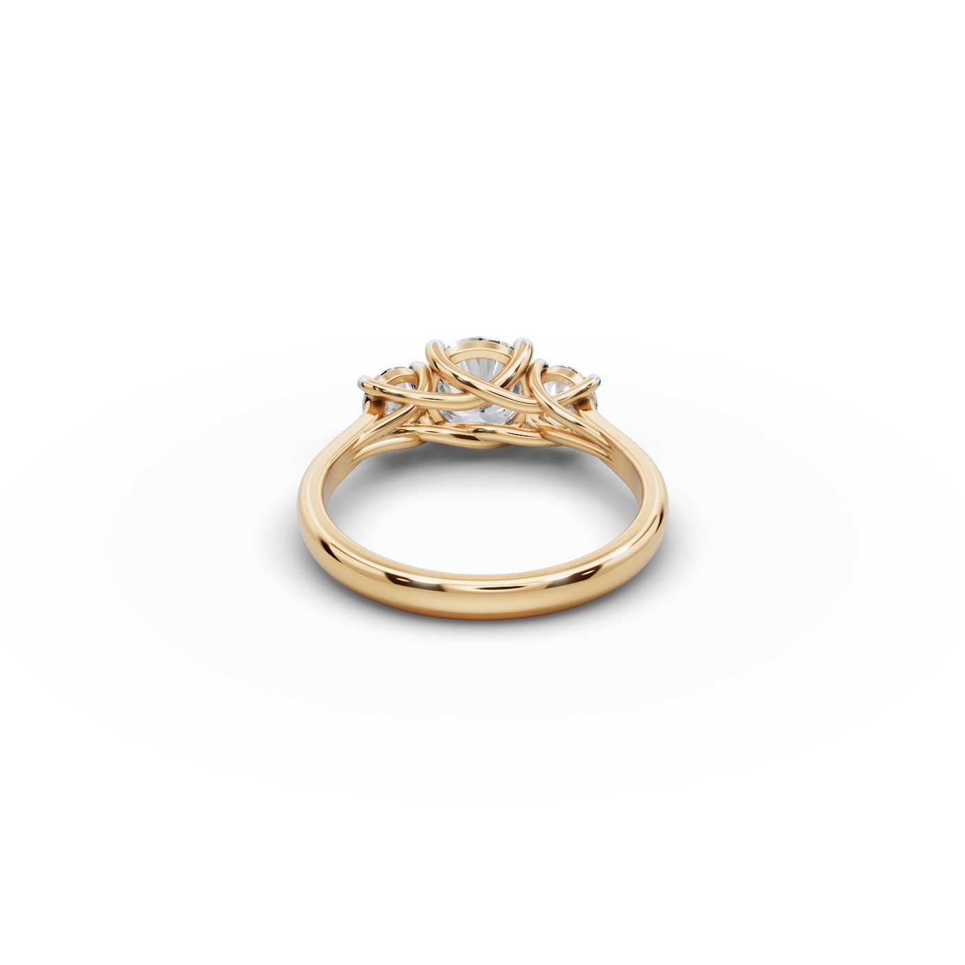 Serene Line Round Lab-Grown Diamond Three Stone Ring in yellow gold