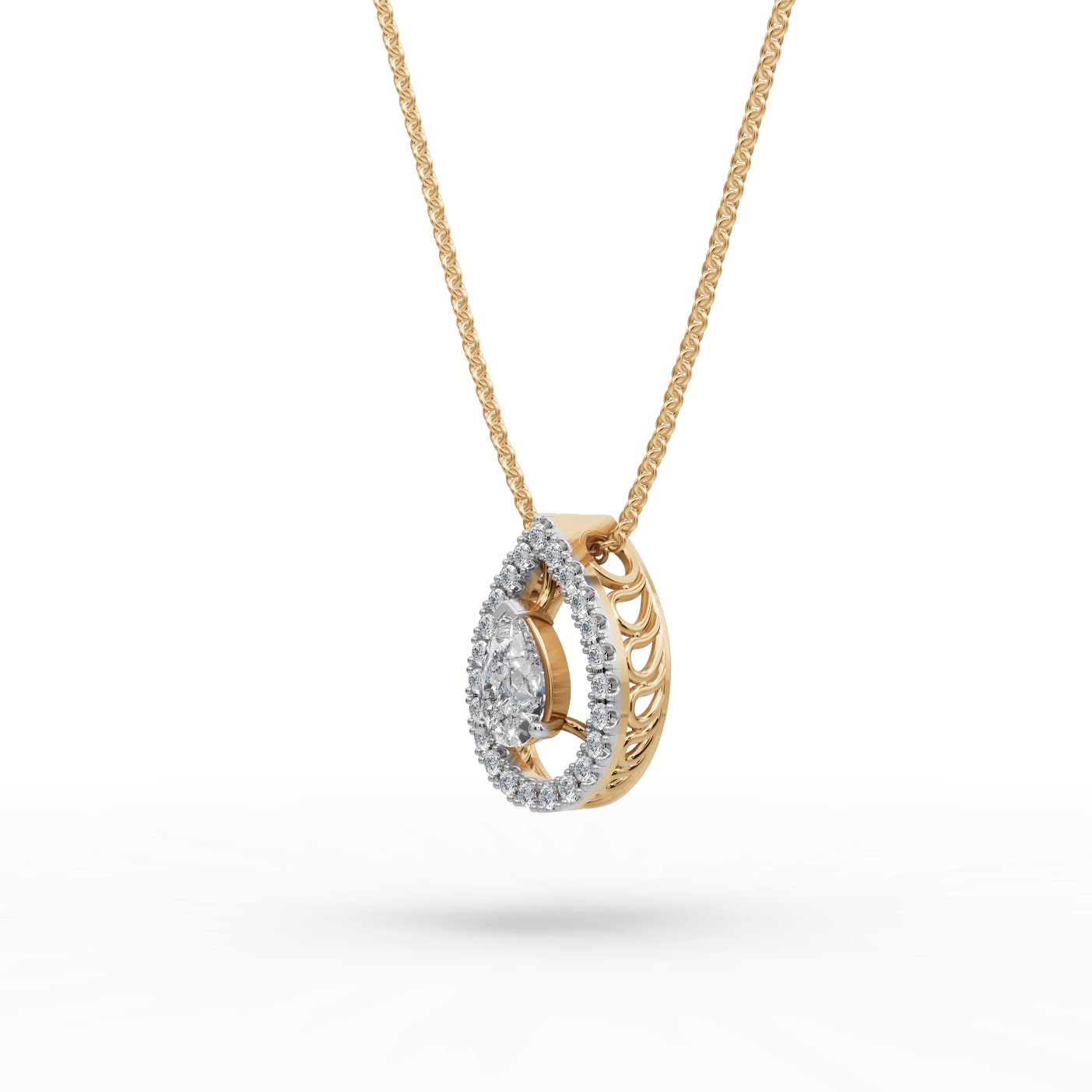 Graceful Aura Pear Lab-Grown Diamond Halo Pendant in yellow gold