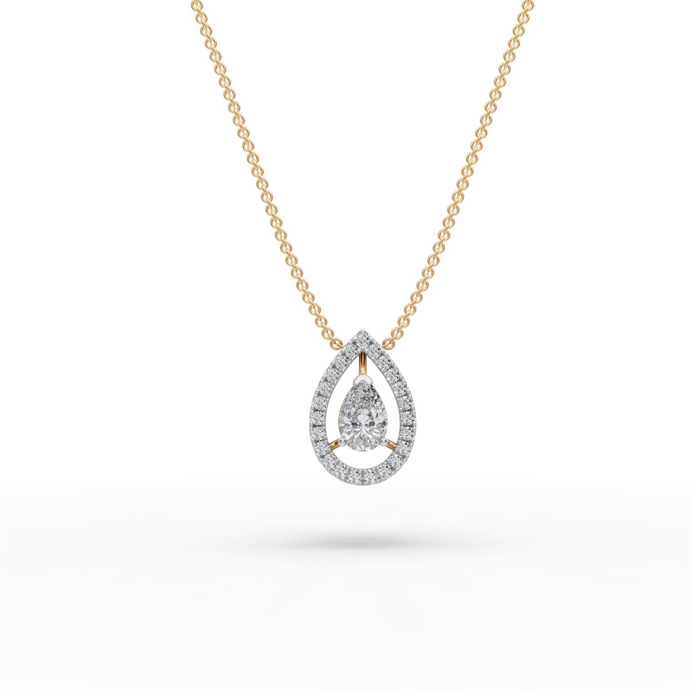 Graceful Aura Pear Lab-Grown Diamond Halo Pendant in yellow gold