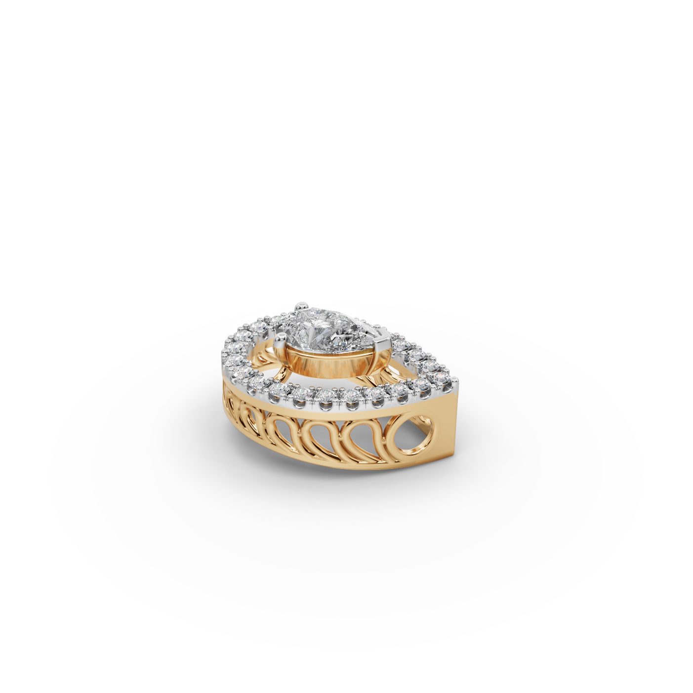 Graceful Aura Pear Lab-Grown Diamond Halo Pendant in yellow gold