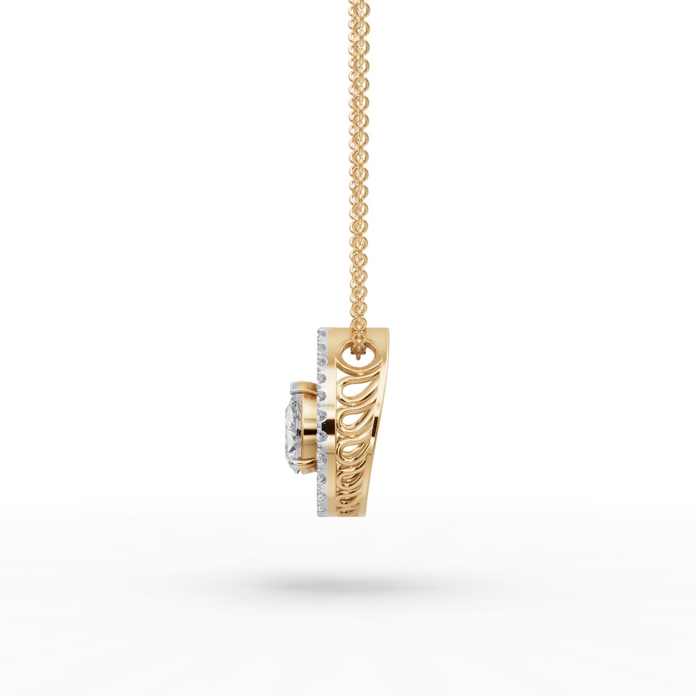 Graceful Aura Pear Lab-Grown Diamond Halo Pendant in yellow gold