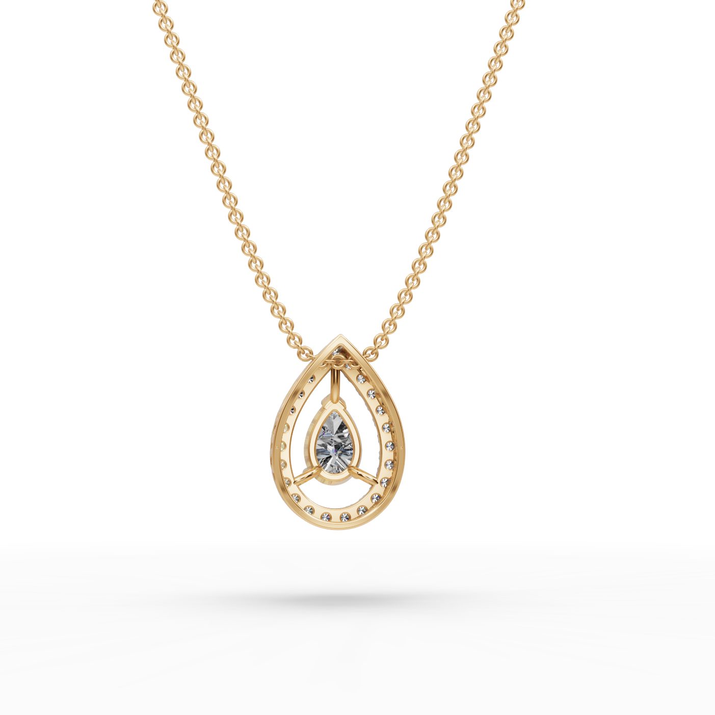 Graceful Aura Pear Lab-Grown Diamond Halo Pendant in yellow gold