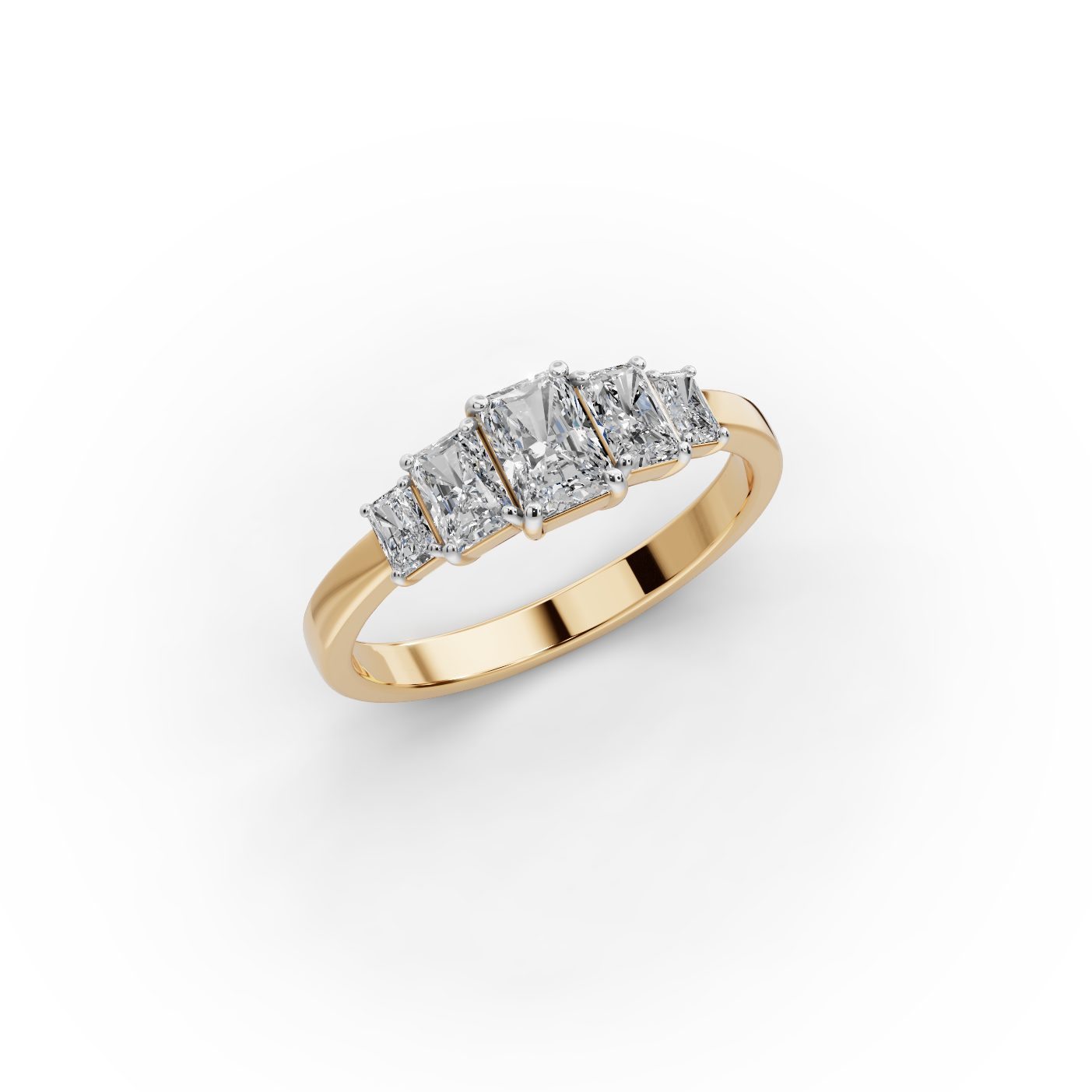 Midnight Ember Radiant Lab-Grown Diamond Five Stone Ring in yellow gold
