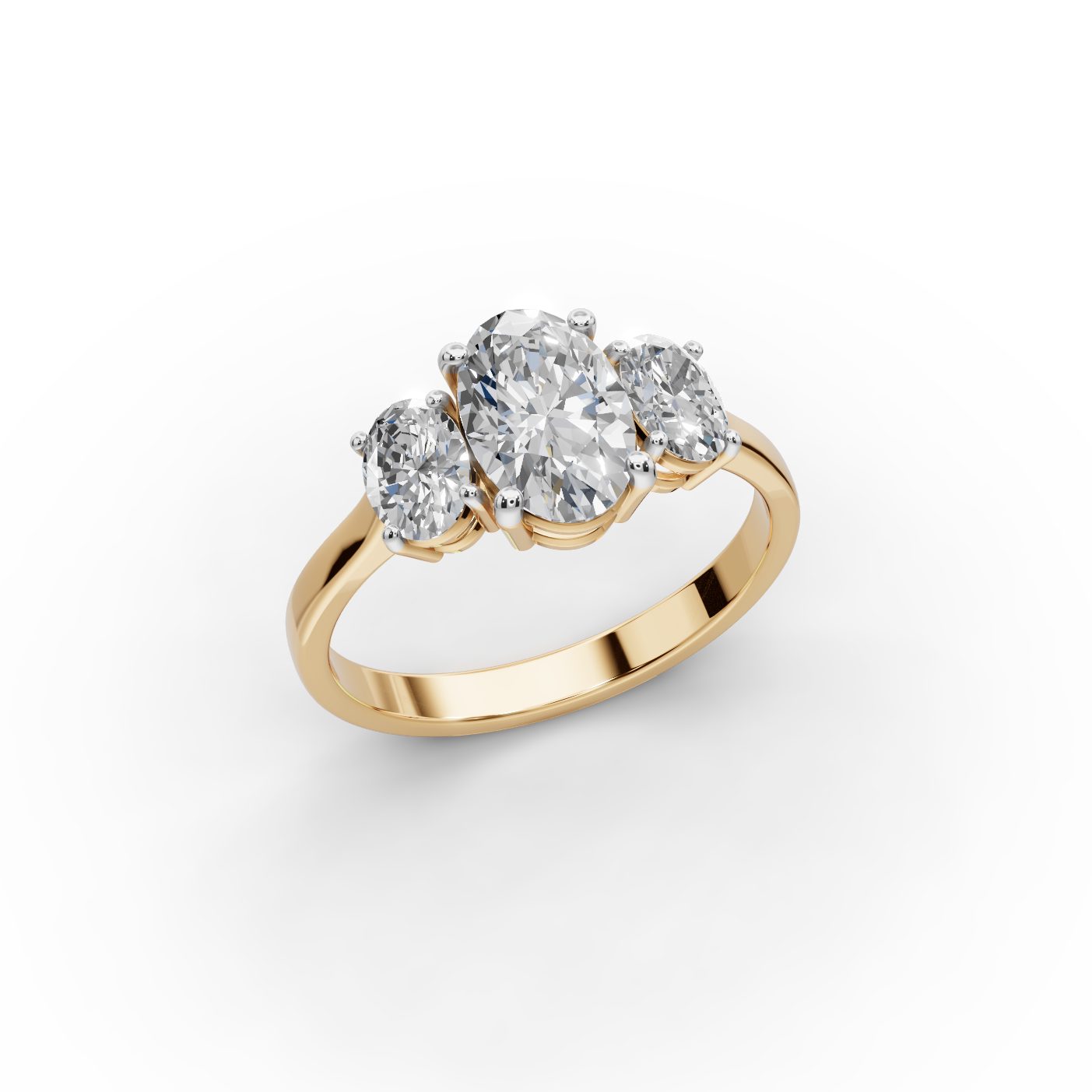 Royal Aura Oval Lab-Grown Diamond Three Stone Ring in yellow gold