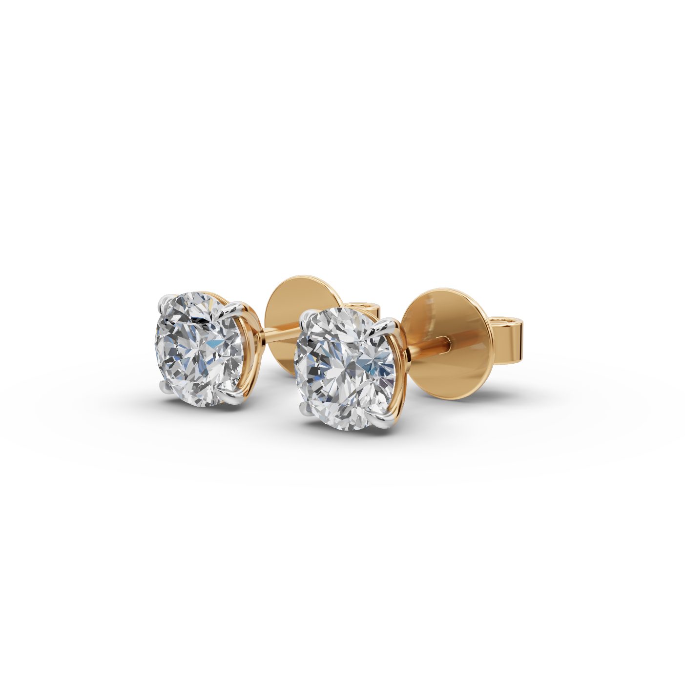 Radiant Aura Round Lab-Grown Diamond Studs Earring in yellow gold, set with lab-grown diamonds