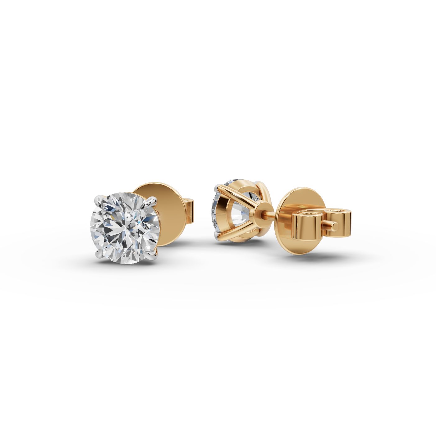 Radiant Aura Round Lab-Grown Diamond Studs Earring in yellow gold