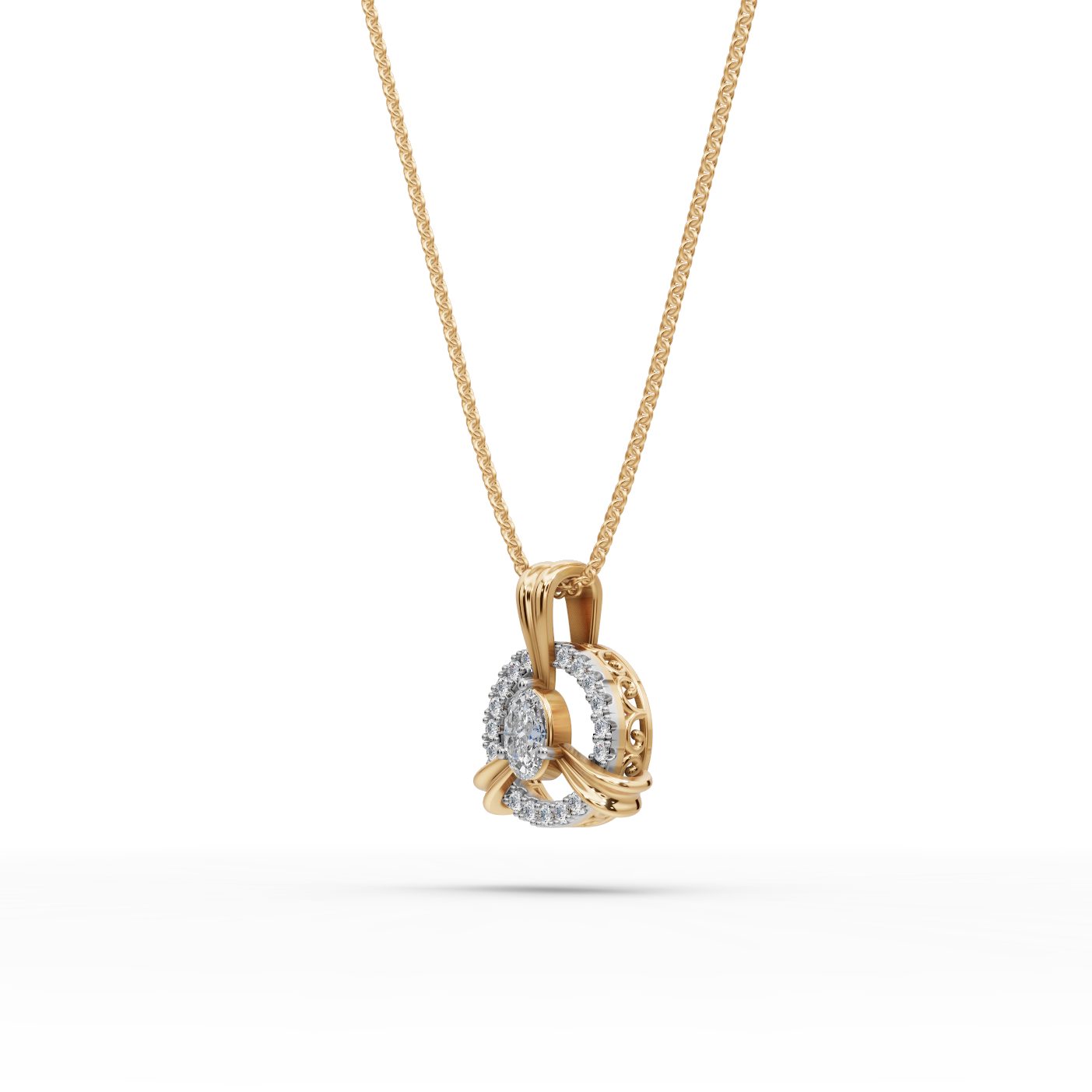Midnight Grace Oval Lab-Grown Diamond Halo Pendant in yellow gold