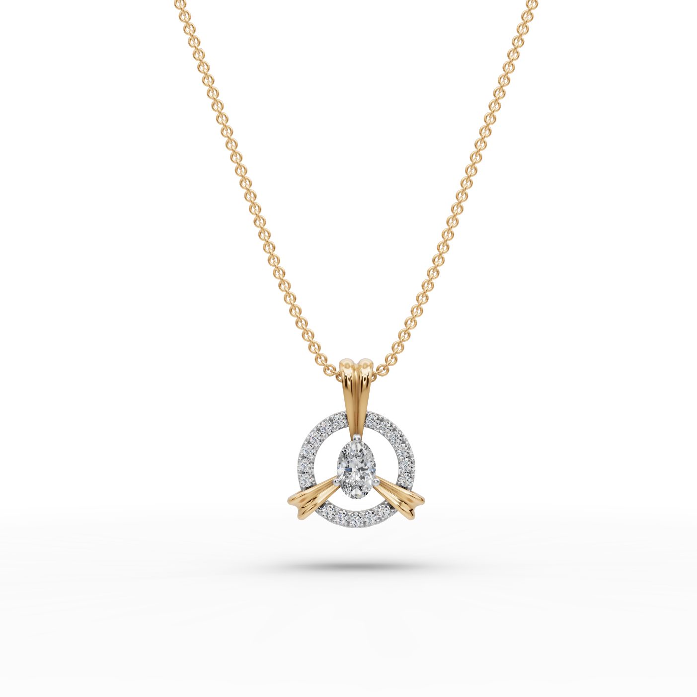 Midnight Grace Oval Lab-Grown Diamond Halo Pendant in yellow gold