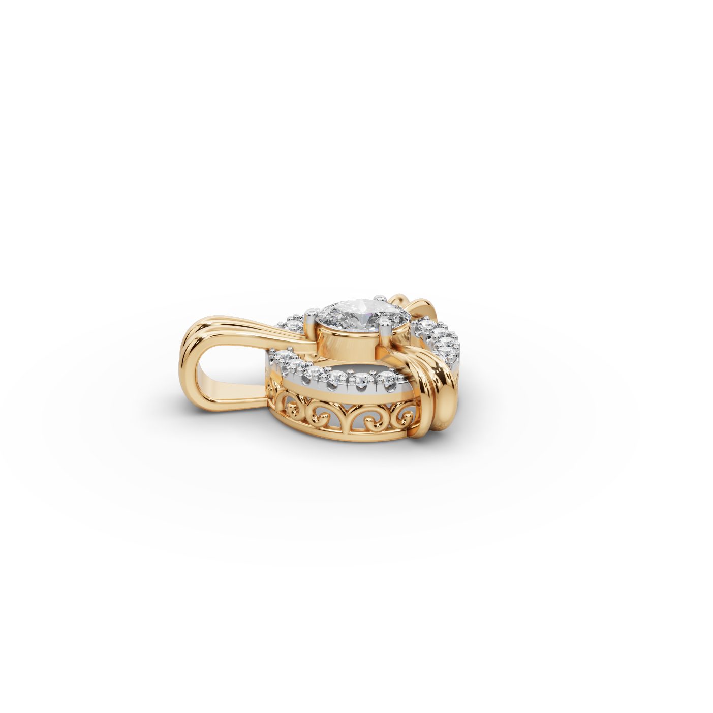 Midnight Grace Oval Lab-Grown Diamond Halo Pendant in yellow gold