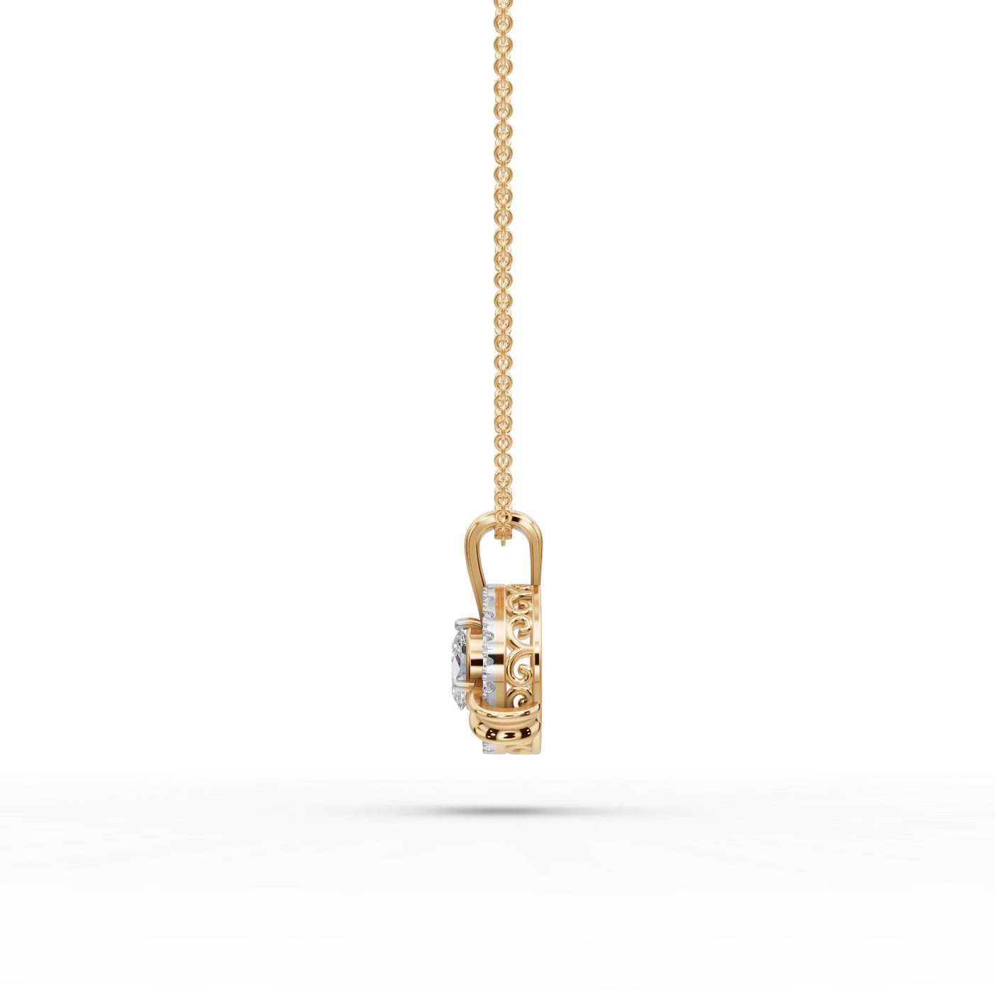 Midnight Grace Oval Lab-Grown Diamond Halo Pendant in yellow gold