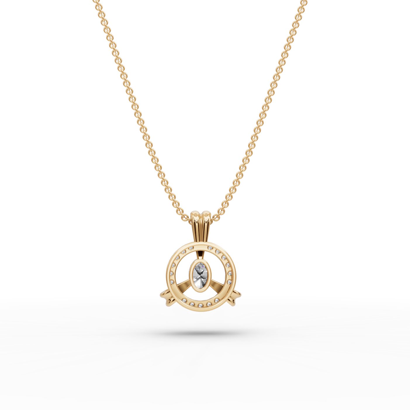 Midnight Grace Oval Lab-Grown Diamond Halo Pendant in yellow gold