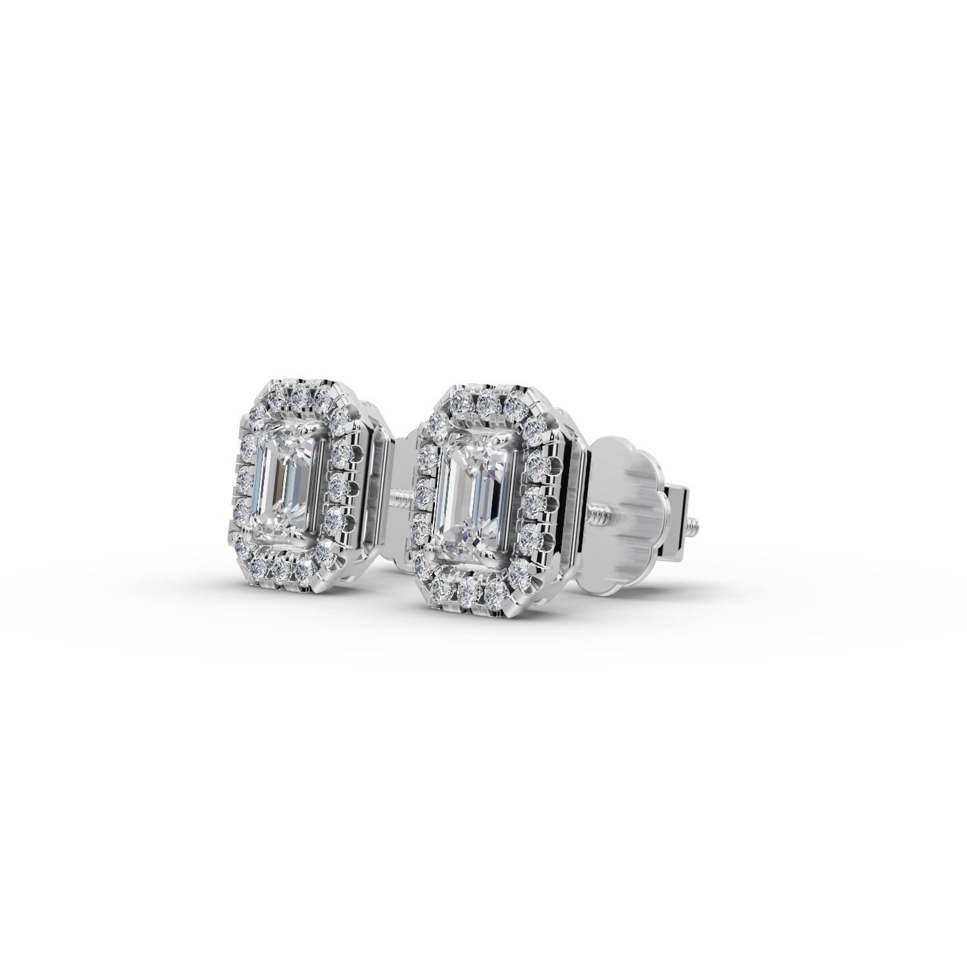 Midnight Glow Emerald Halo Stud Lab-Grown Diamond Silver Earring in silver