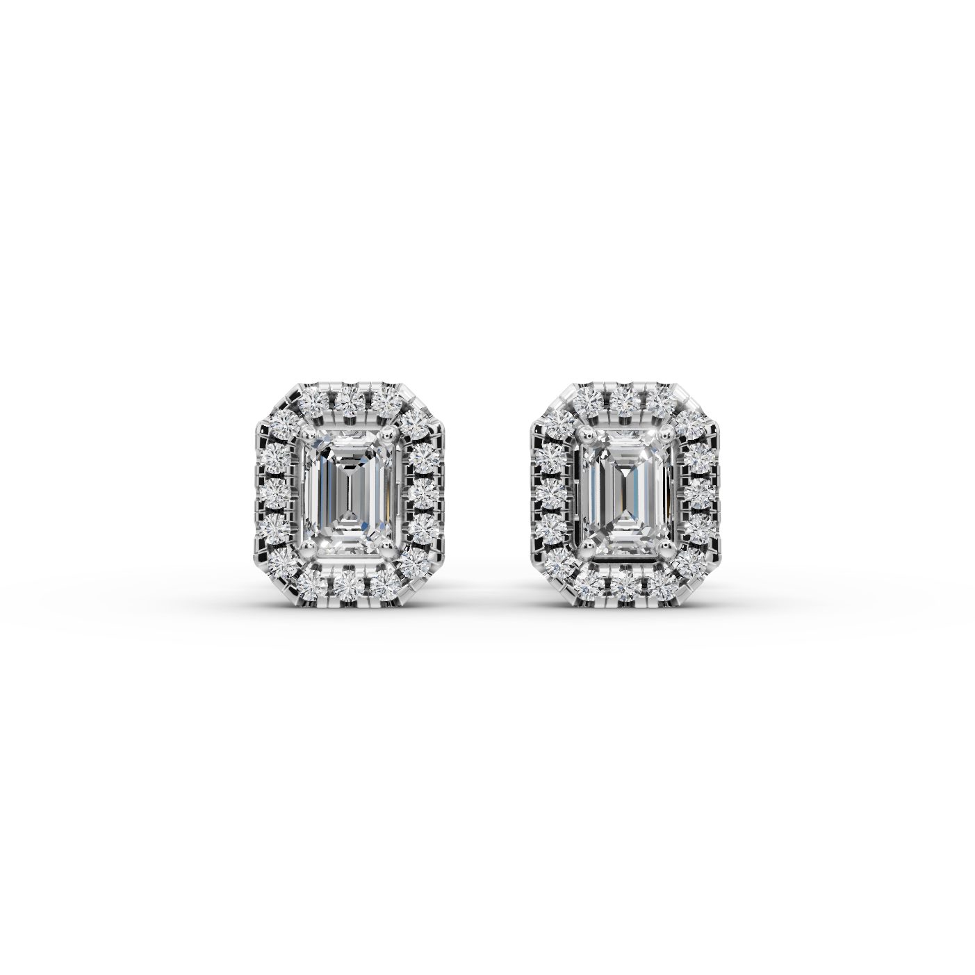 Midnight Glow Emerald Halo Stud Lab-Grown Diamond Silver Earring in silver, set with lab-grown diamonds