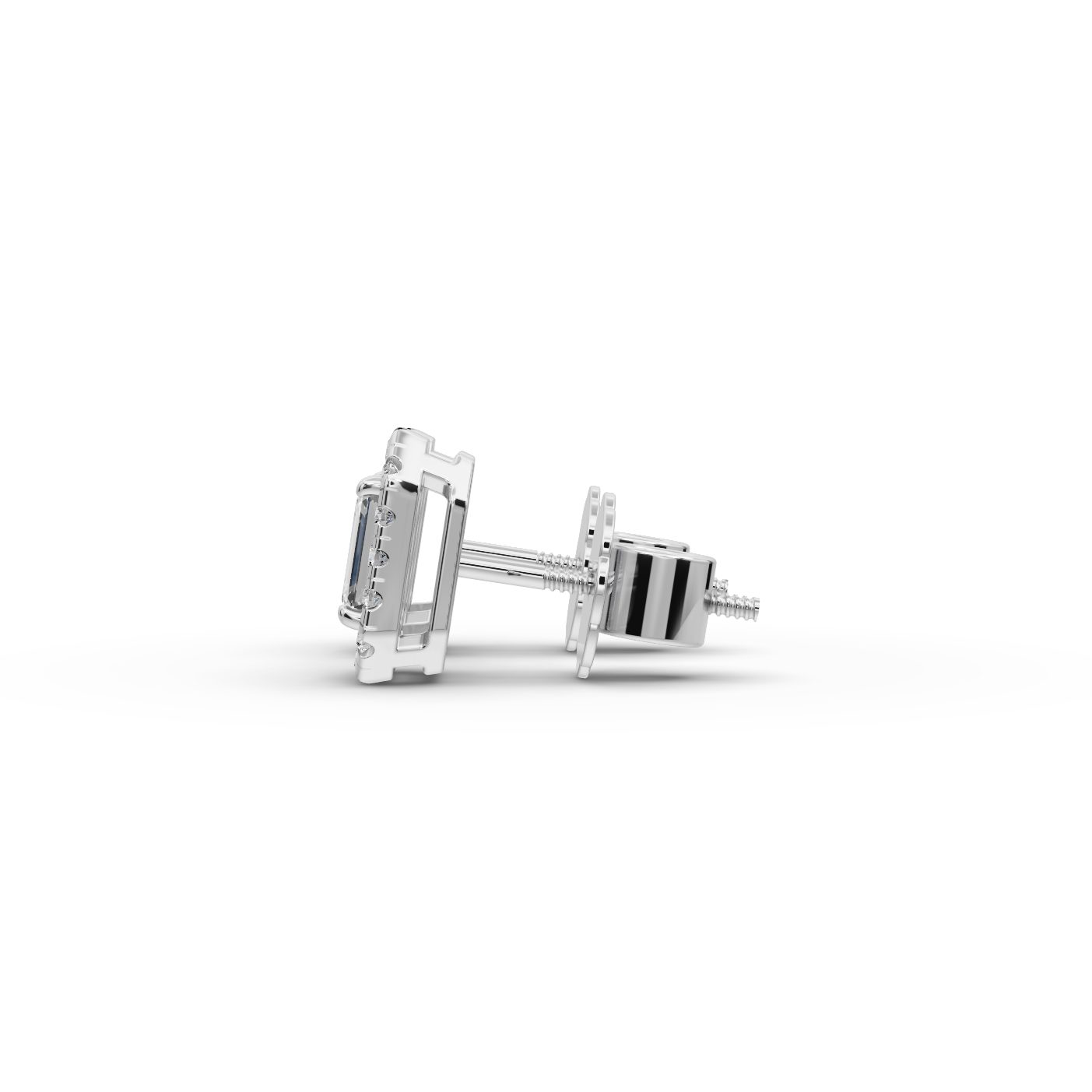 Midnight Glow Emerald Halo Stud Lab-Grown Diamond Silver Earring in silver