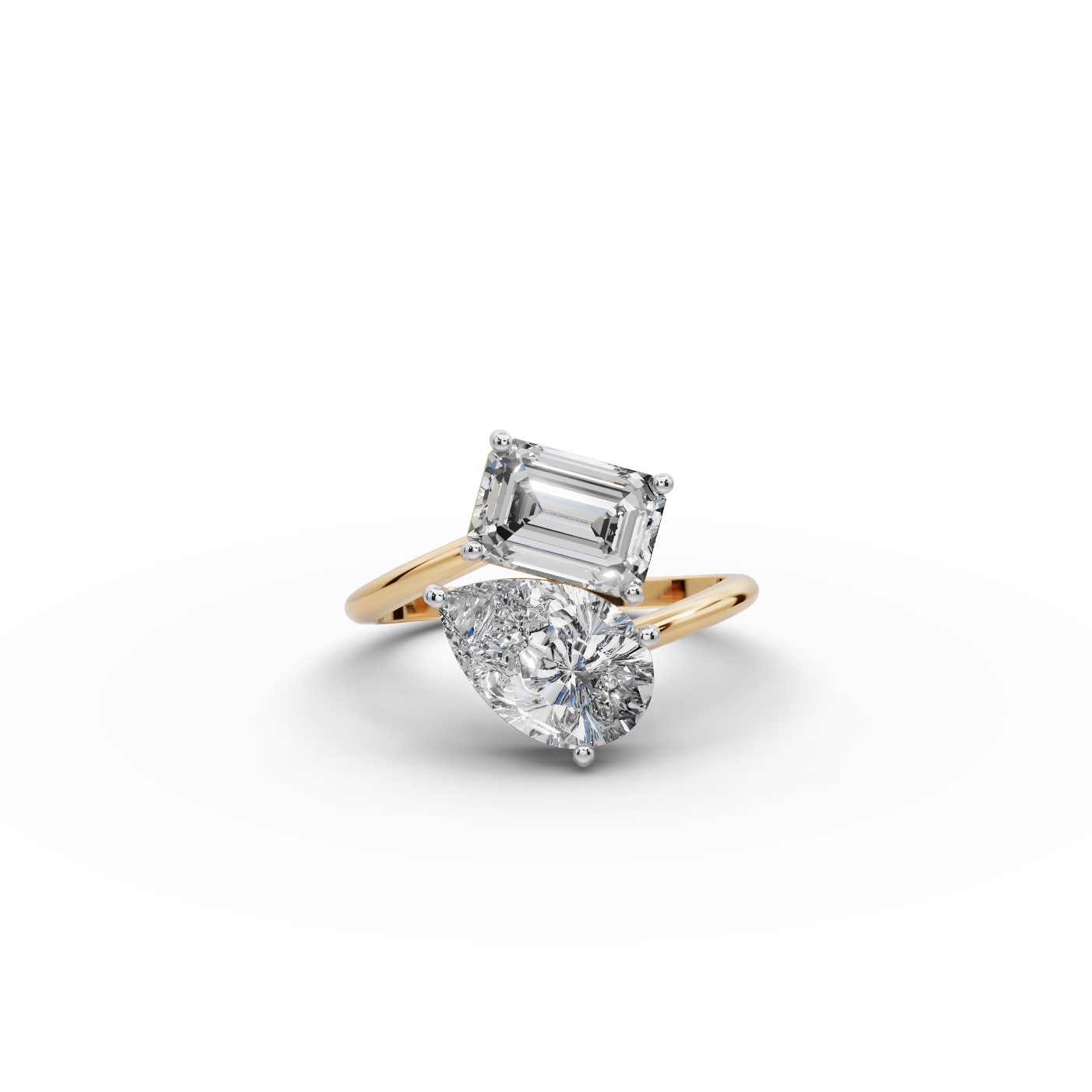 Regal Dew Pear Lab-Grown Diamond Two Stone Toi Et Moi in yellow gold, set with lab-grown diamonds