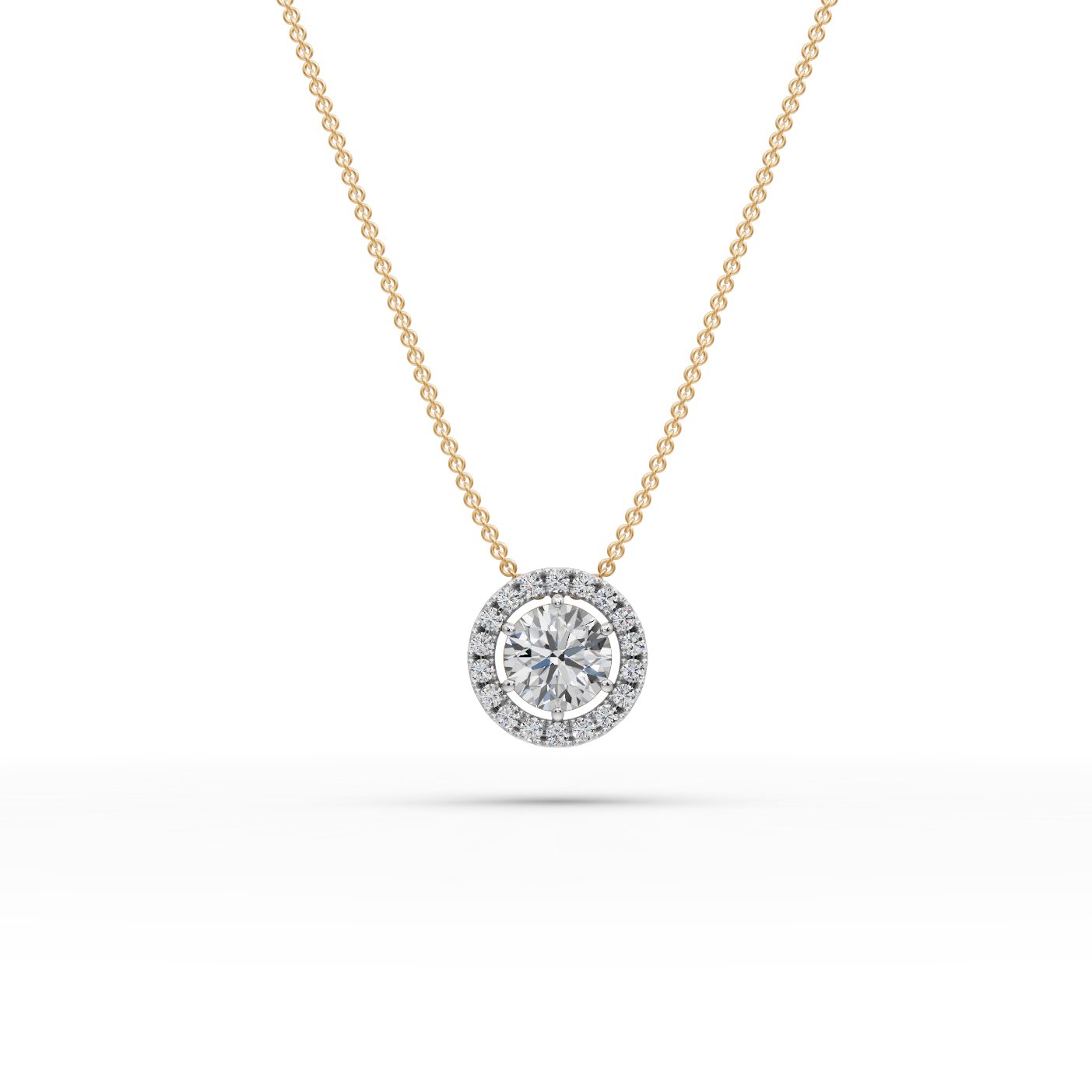 Everlasting Ember Round Lab-Grown Diamond Halo Pendant in yellow gold