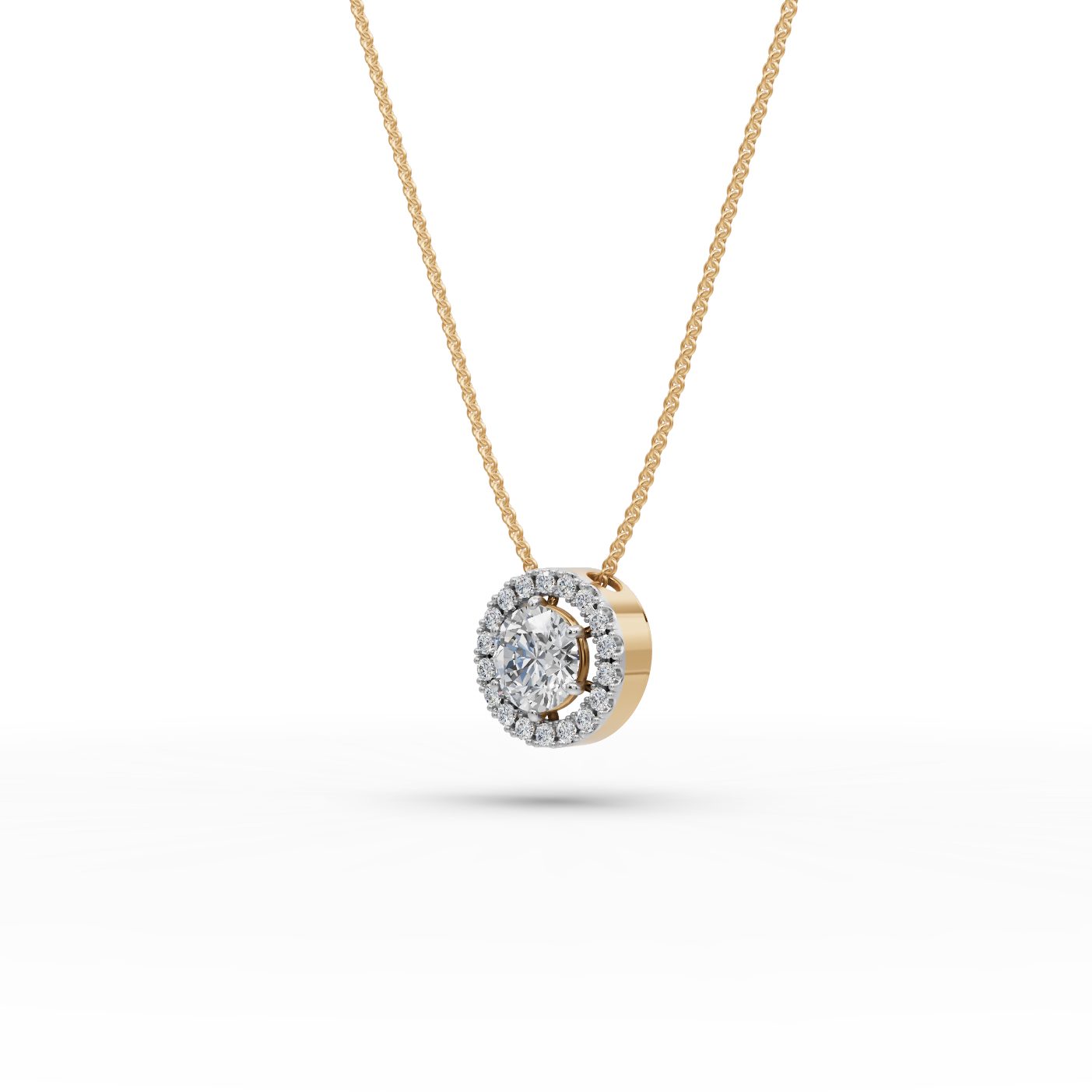 Everlasting Ember Round Lab-Grown Diamond Halo Pendant in yellow gold