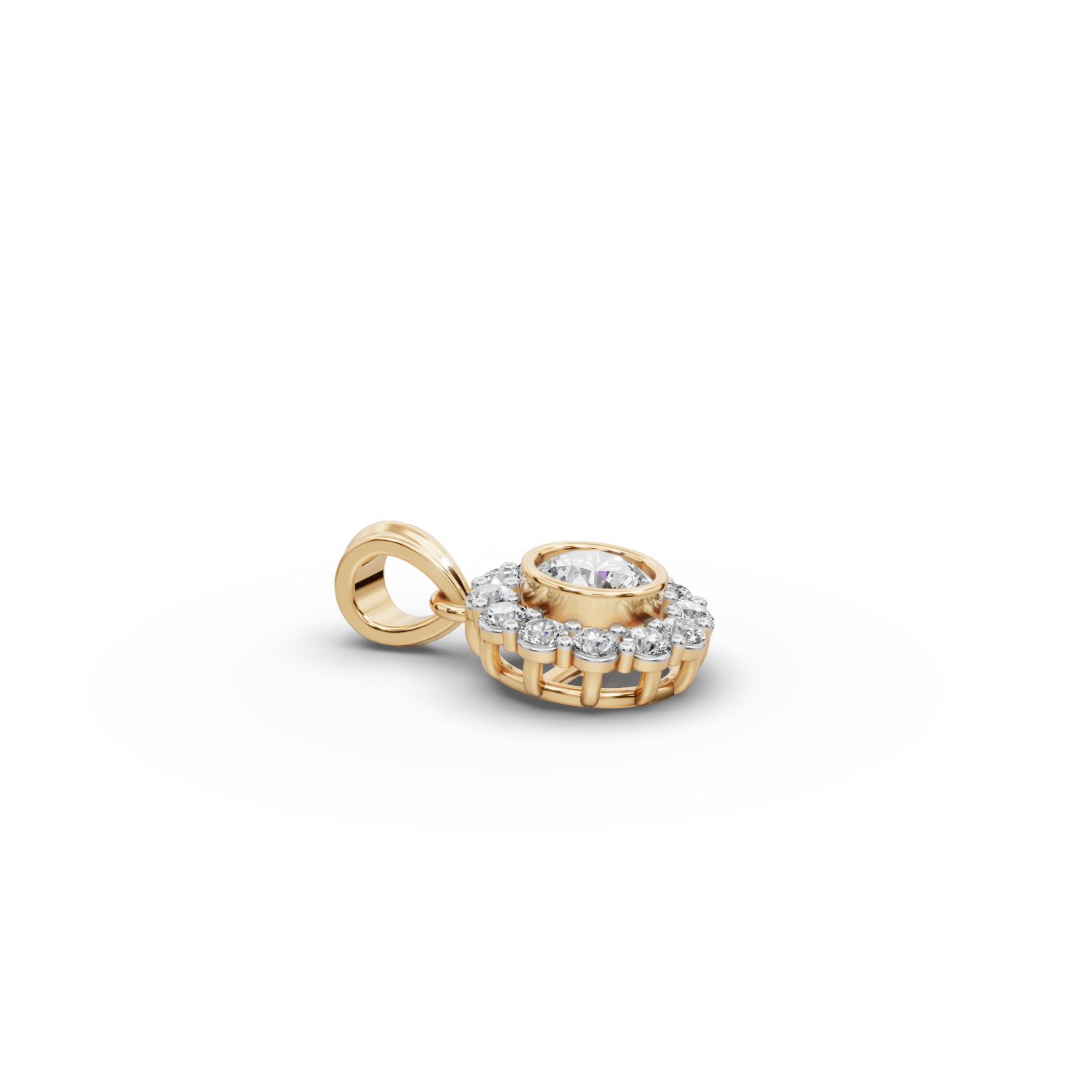 Graceful Glow Round Lab-Grown Diamond Halo Pendant in yellow gold