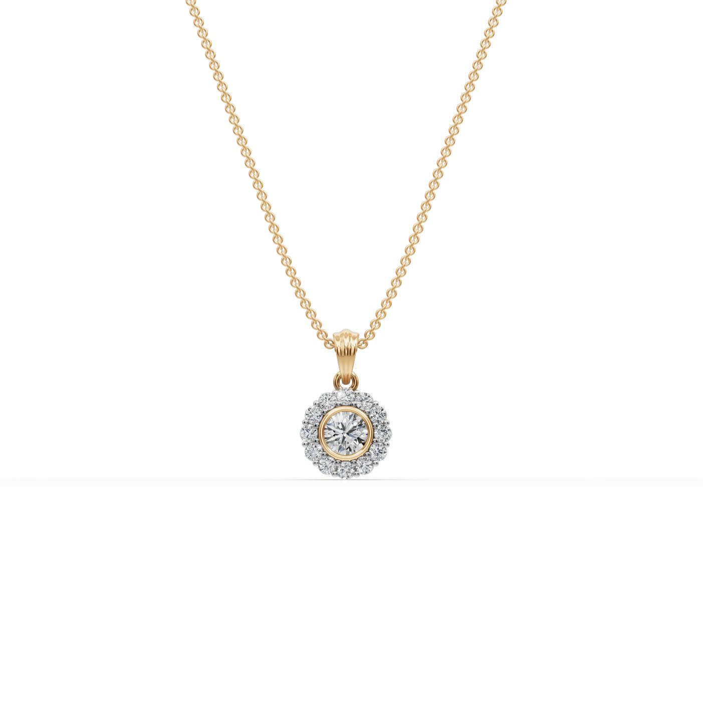 Graceful Glow Round Lab-Grown Diamond Halo Pendant in yellow gold