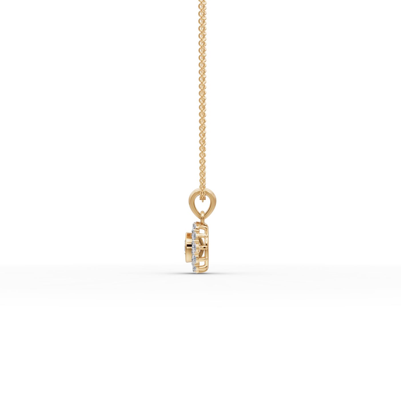 Graceful Glow Round Lab-Grown Diamond Halo Pendant in yellow gold