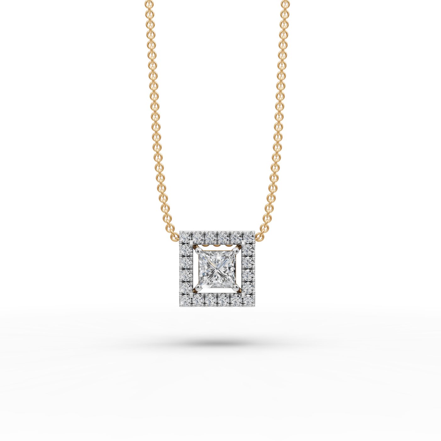 Endless Promise Princess Lab-Grown Diamond Halo Pendant in yellow gold
